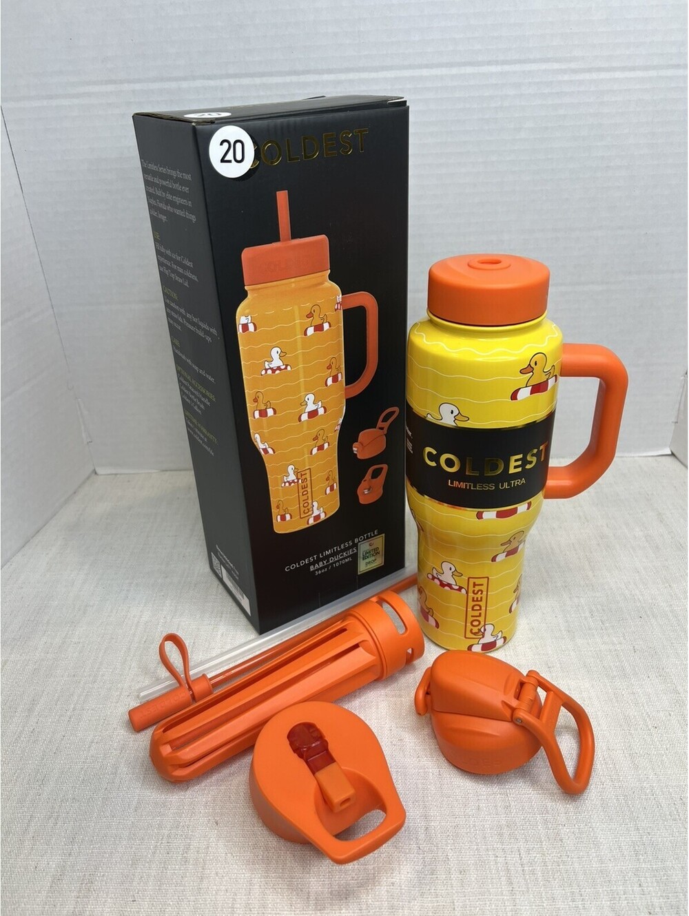 Coldest Limitless Baby Duckies 36oz Water Bottle Handle Screw Lid Straw